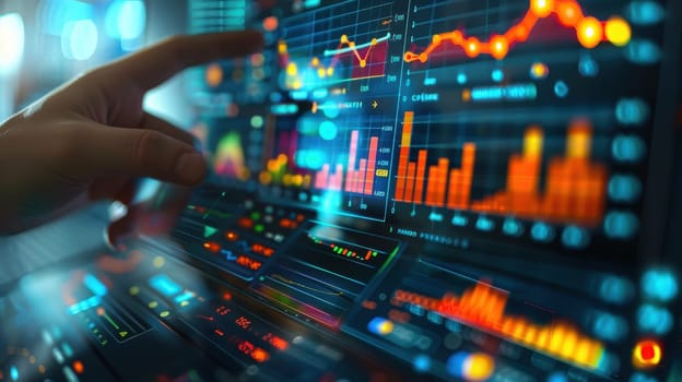 Data analysis is automated using artificial intelligence technology. Laptop and dashboard for data management analysis and business reporting.