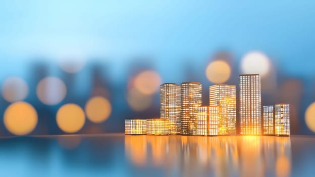 soft focus background of luxury urban skyline creates serene atmosphere.