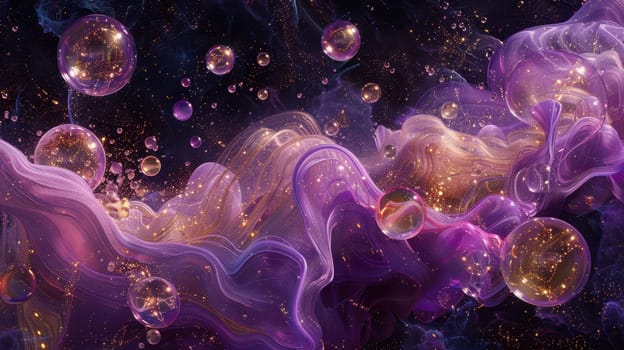 colorful soap bubbles in neon lighting. Mesmerizing balloons filled with night air, with an iridescent surface.
