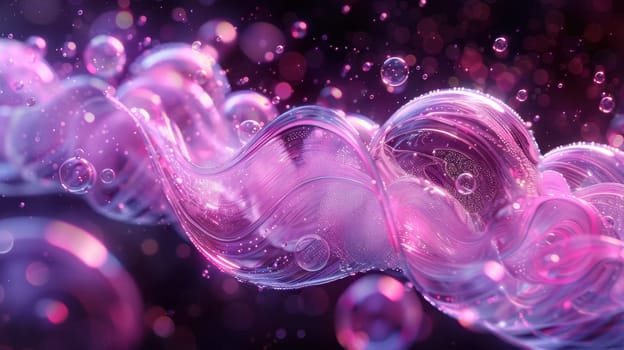 colorful soap bubbles in neon lighting. Mesmerizing balloons filled with night air, with an iridescent surface.