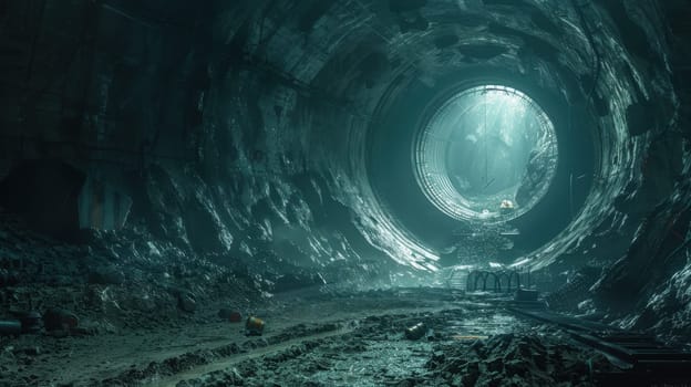 Construction of a tunnel of a high-speed railway line. Construction of a large tunnel in the mountain.