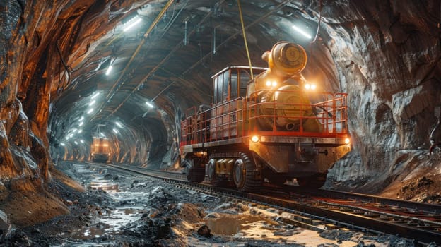 Construction of a tunnel of a high-speed railway line. Construction of a large tunnel in the mountain.
