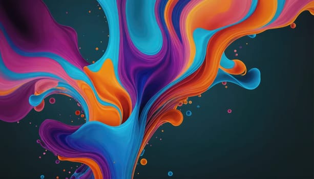 A digital illustration depicting a swirling, abstract mass of colorful paint. The paint is predominantly blue, orange, and purple, with hints of pink and red. The background is a deep teal color.