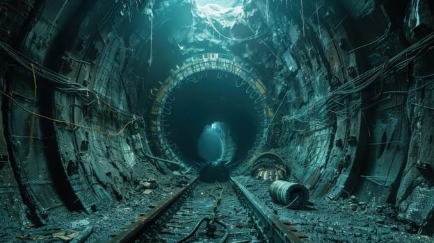Construction of a tunnel of a high-speed railway line. Construction of a large tunnel in the mountain.