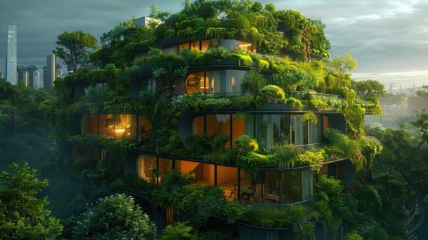 A miniature wooden house in the grass, moss on a sunny day. Eco-house. The concept of green and environmentally friendly housing.