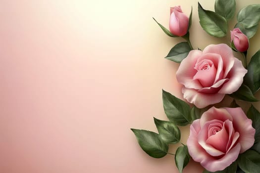 pink roses and green leaves corner border. wedding invitation, background --chaos 20 --ar 3:2 --stylize 250 --v 6.1 Job ID: 1a345caf-e531-4832-be38-5b5f6136b4d2