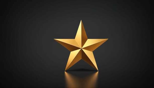 A single, gold-colored star rests on a black surface. It reflects the light of an unknown source, creating a shimmering effect.