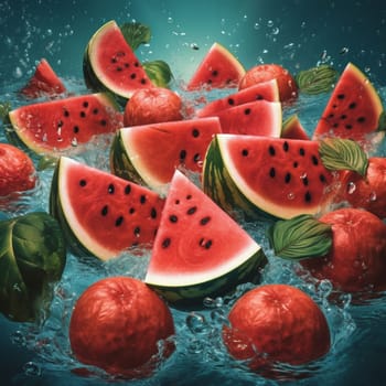 Slices of juicy ripe watermelon in water. High quality photo