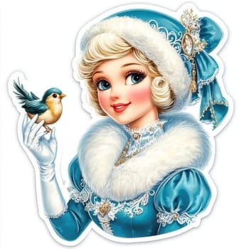 Portrait of a very beautiful woman in a winter forest, a fairy or mistress of the forest walks around her domain.