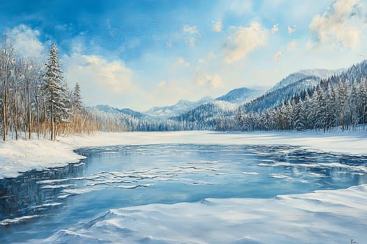 Mountain lake in early spring, thaw, drifting ice. High quality photo