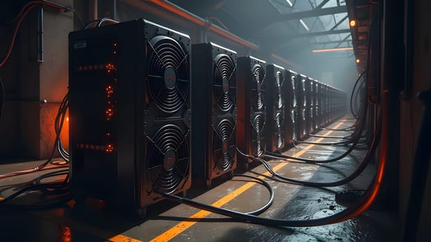 Data center, cryptocurrency mining equipment, generative ai. High quality photo