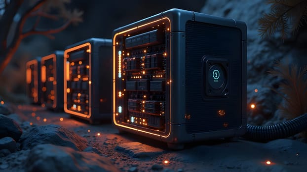 Data center, cryptocurrency mining equipment, generative ai. High quality photo