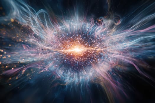 This vibrant image showcases a glowing nebula at the center of a computing cloud, embodying the beauty and mystery of the universe through digital artistry.
