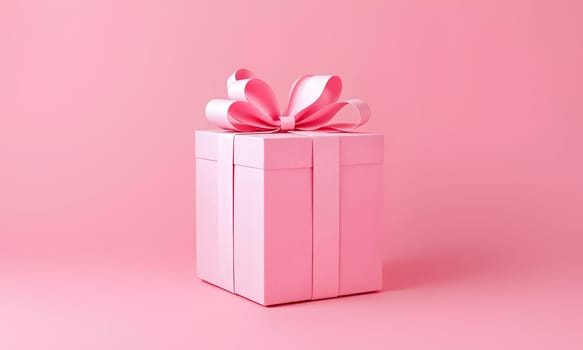 The pastel pink gift box features a decorative bow and stands out on a matching pink background, ideal for celebrations or special occasions - Generative AI