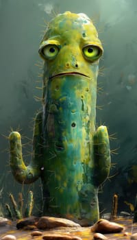 Cartoon cactus on abstract background. Selective focus.