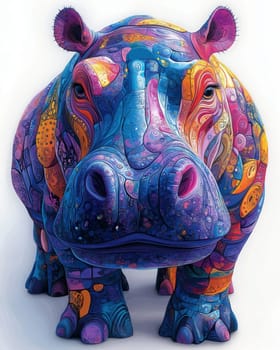 Colorful hippopotamus on a white background. Selective focus.