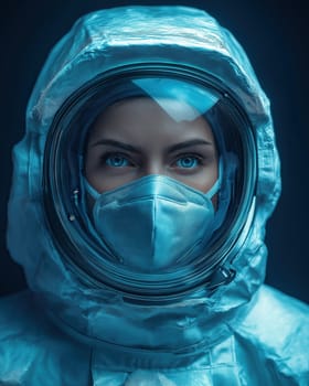 Man in protective suit and gas mask, safety concept. Selective focus.