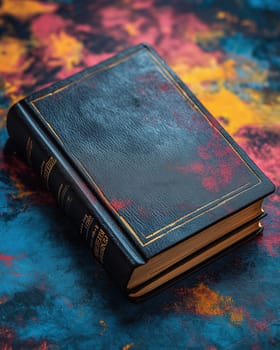 3d color book with an empty cover on a colored background. Selective focus.