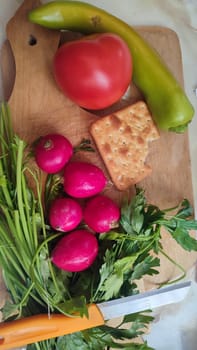 green salad, hot pepper and tomato, vegetables food. High quality photo