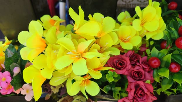 flowers petals, yellow stamens, artificial plants. High quality photo