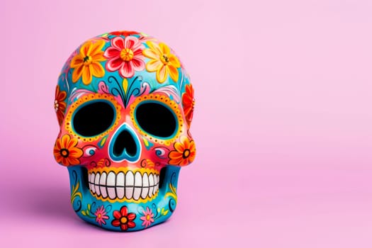 Sugar skull for the Day of the Dead on a bright background. Traditions. Mexico. Minimalism.