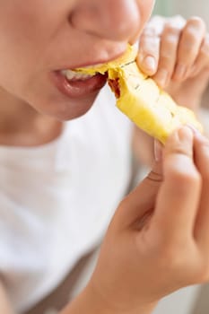 woman takes a bite of shawarma during breakfast.