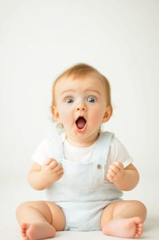 full length portrait of a baby making a happy face