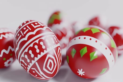 Vibrant red and white patterned Easter eggs add charm and joy to festive spring decor and celebrations alike