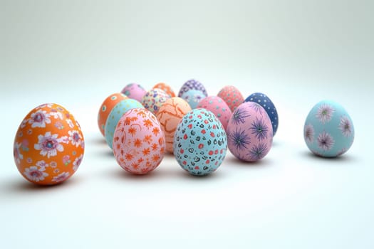 A vibrant collection of beautifully decorated Easter eggs showcasing lovely springtime designs and colors