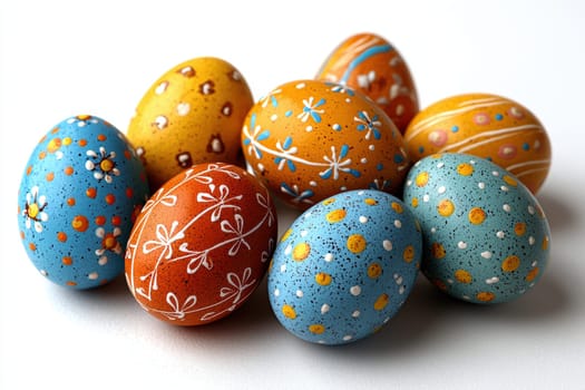 Beautifully and expertly painted Easter eggs in a variety of vibrant colors designed for festive spring celebrations