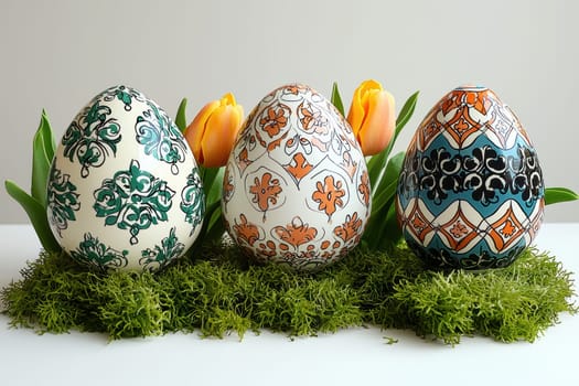 Charming Easter eggs decorated with vibrant flowers and lush greenery, perfect for springtime decor
