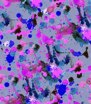 Seamless pattern with abstract creative blots and splashes painted with gouache for paint box design
