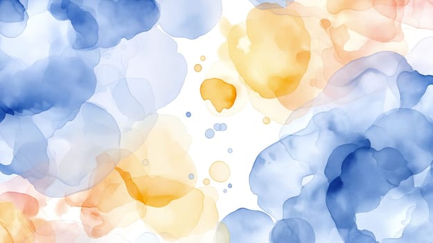 Swirls of soft blue, yellow, and orange create a serene watercolor artwork, showcasing a gentle blend of colors set against a white backdrop, evoking a calming atmosphere - Generative AI