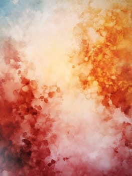 A painting of a red and yellow background with splatters of paint. The splatters are in various sizes and shapes, creating a sense of movement and energy. The overall mood of the painting is chaotic
