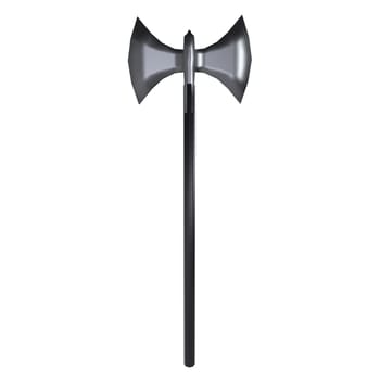 The axe features two sharp blades and a long wooden handle, ready for use.