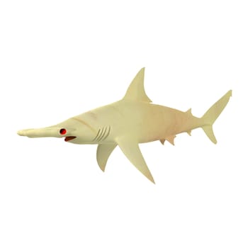 A hammerhead shark glides gracefully through clear blue waters, showcasing its unique shape.