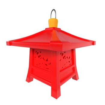 A vivid red lantern, featuring intricate cutouts, is showcased in a festive setting.