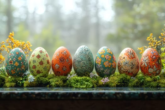 A vibrant display of decorated eggs, perfect for celebrating joyful spring festivities with family and friends