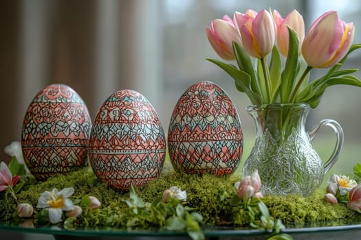 Vibrant Easter eggs adorned with charming floral accents, perfect for spring decor and joyful holiday festivities