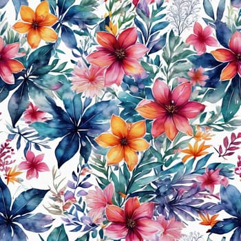 Stunning floral design featuring colorful blossoms, lush leaves. Pink white petals create captivating contrast. For project needing bold, dynamic visual with touch of nature, greeting card, background