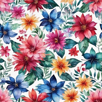 Stunning floral design featuring colorful blossoms, lush leaves. Pink white petals create captivating contrast. For project needing bold, dynamic visual with touch of nature, greeting card, background