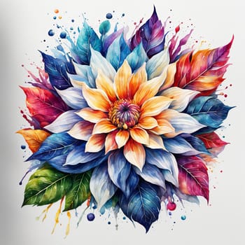 Stunning floral design featuring colorful blossoms, lush leaves. Pink white petals create captivating contrast. For project needing bold, dynamic visual with touch of nature, greeting card, background