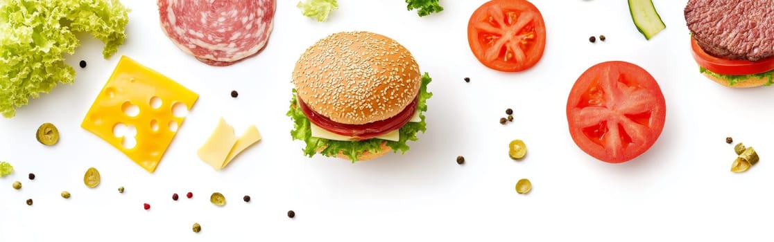 Ingredients for hamburger on white background. High quality photo