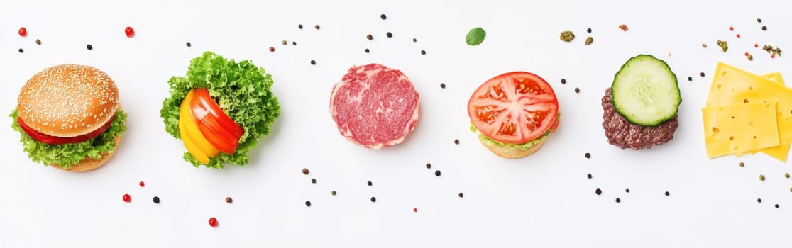 Ingredients for hamburger on white background. High quality photo