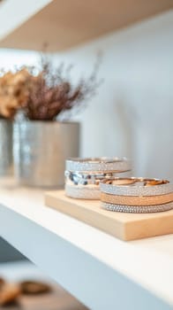 Modern jewelry store showcasing elegant bracelets on a shelf, adding a touch of sophistication to any wrist