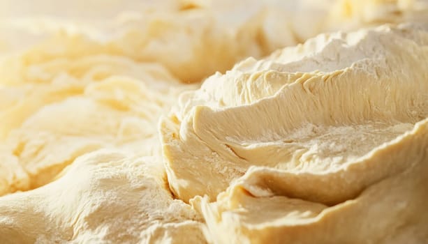 Close up of rising dough, showcasing its soft folds and airy texture, perfect for baking