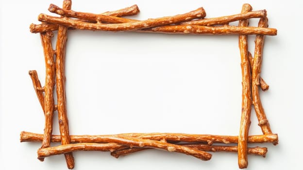 Breadsticks forming rectangular frame with copy space on white background