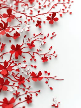 Elegant red floral paper cut out design on white background for art and decoration.