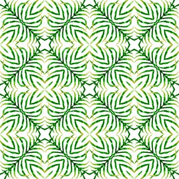 Textile ready posh print, swimwear fabric, wallpaper, wrapping. Green ecstatic boho chic summer design. Striped hand drawn design. Repeating striped hand drawn border.