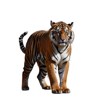 An isolated image of a tiger on a white background.